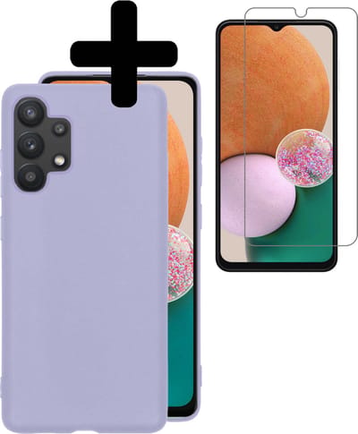 Hoesje - Met Screenprotector - Geschikt voor Samsung Galaxy A13 4G - Sterk & Shockproof - Back Cover - Siliconen Case - Telefoon Hoes - Telefoonhoesjes - Lila