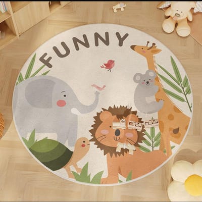 Slaapkamerdecoratie in cartoonstijl leeuwenpatroon Tapijt Leuke Ronde Vloerkleden voor Woonkamer Pluche Bedkleed Fluffy Zachte Vloermat 100x100cm