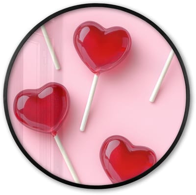 Poster in lijst Rond - Fotolijst 60x60 cm - Posters - Lollies - Hartjes - Roze - Ronde posterlijst zwart - Decoratie - Wanddecoratie woonkamer - Muurdecoratie slaapkamer