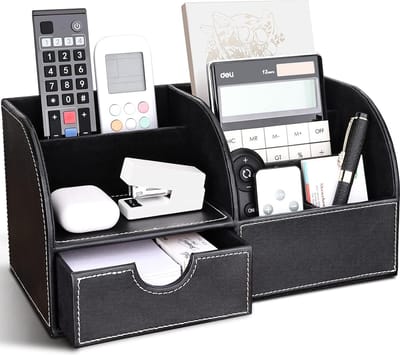 PU Leren Bureau Organisator met Pennenhouders - Bureau Opbergset voor een Georganiseerd Bureau (L-Zwart)