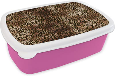 Broodtrommel Roze - Lunchbox Luipaard - Patronen - Dieren - Brooddoos 18x12x6 cm - Brood lunch box - Broodtrommels voor kinderen en volwassenen