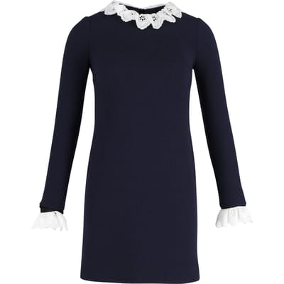 Victoria Beckham mini-jurk met broderie anglaise-afwerking in marineblauwe wol