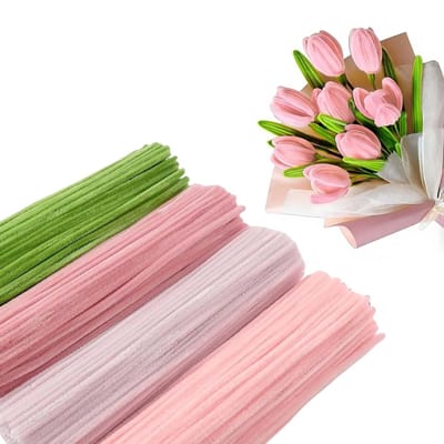 400 Stuks Pijpenragers voor Creatieve Projecten - 4 Kleuren, Bloemendraad, Cadeaulint en Bloemen Set voor DIY Bloemen en Ambachten