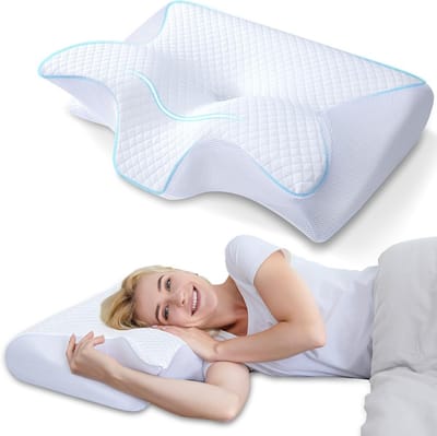 Ergonomisch Nekkussen met Memory Foam - 60x40x12/14cm - Wit