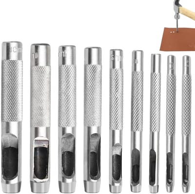 9-delige perforator set voor leer, 2,5-10 mm, hoogwaardig koolstofstaal, antislip handgreep, nauwkeurige gatenpons voor riemen, tassen en handwerk, ideaal voor industrie en creatief gebruik