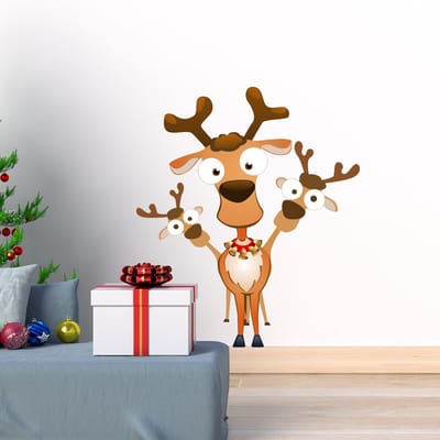 Kerststicker: Ondeugende rendieren - Kerststickers - feestdecoraties - 100x85cm
