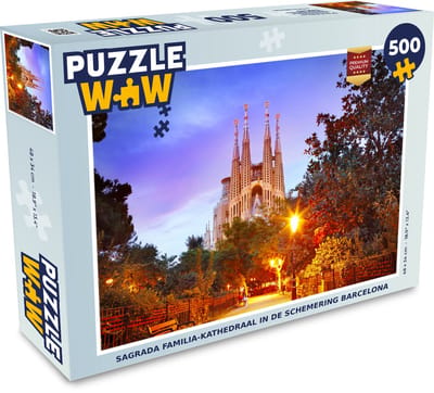 Puzzel Sagrada Familia-kathedraal in de schemering Barcelona - Legpuzzel - Puzzel 500 stukjes