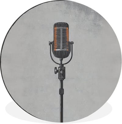 WallCircle - Wandcirkel - Muurcirkel - Microfoon - Vintage - Illustratie - Grijs - Aluminium - Dibond - 30x30 cm - Binnen en Buiten