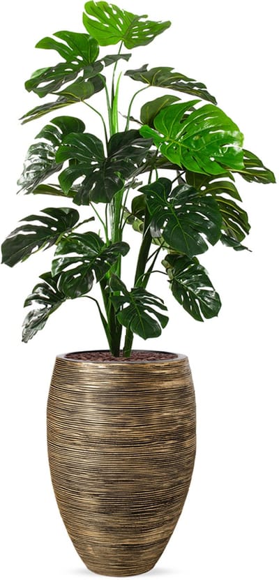 Kunstplant Monstera in Vaas elegant Deluxe rib zwartgoud H160 cm