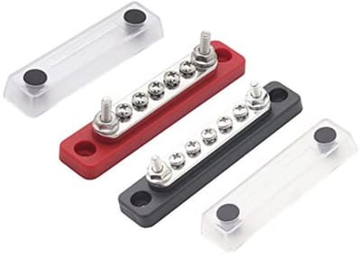Voedingsverdelers 100A voor 12V - 48V DC, Koperen Bussen, 2 Packs