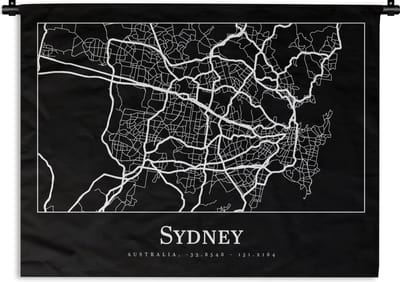 Wandkleed - Wanddoek - Kaart - Sydney - Stadskaart - Plattegrond - 120x90 cm - Wandtapijt