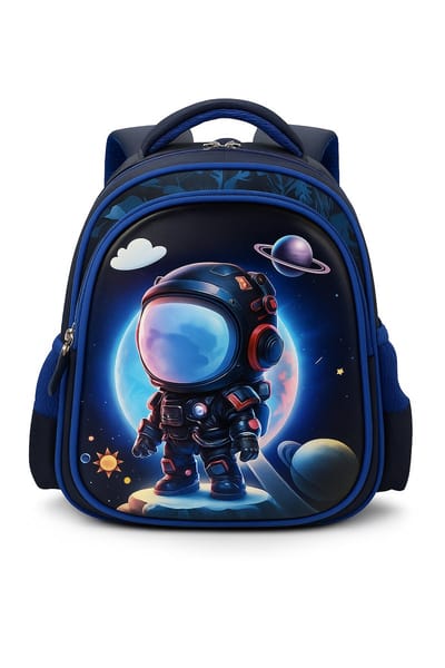 BoefieBoef Zwart Astronaut Kinderrugzak 9L - Schooltas Jongens & Meisjes - Basisschool & Uitjes - Lichtgewicht 380g - Duurzaam Nylon Polyester - 31x25x12cmorn