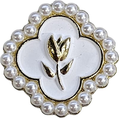 Hoofddoek Magneet - Magnetische Mini Broche - Magneetbroche - Klaver Met Tulp Wit - Sjaal - Hijab - 22x22mm - Goudkleurig