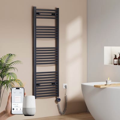EMKE Elektrische Handdoekradiator - Slimme Bediening - APP Week Timer - 140x50cm - 600W - Mat Antraciet
