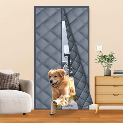 Magnetisch isolerend deurgordijn Winterdeken isolatiehoes (afmetingen gordijn: 90 x 210 cm) Verdikte winddichte zelfslotende winterisolatiehoes (grijs)