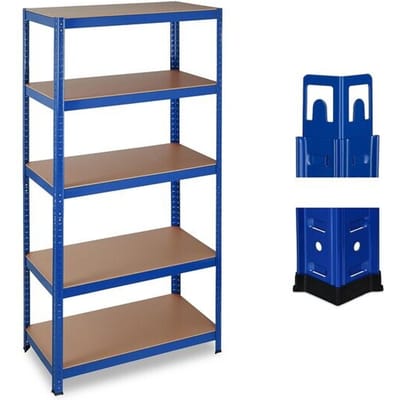 stellingkast - tot 875 kg - 180 x 90 x 45 cm - staal - mdf - 5 etages - blauw