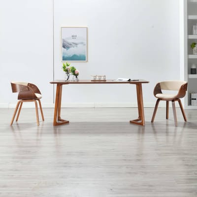 vidaXL - Eetkamerstoel - gebogen - hout - en - kunstleer - crèmekleurig
