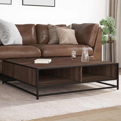 vidaXL - Salontafel - 100x100x30 - cm - bewerkt - hout - en - metaal - bruin - eiken