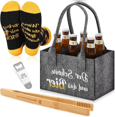4-delige Bier Cadeauset voor Mannen met Flessentas, Grilltangen, Flesopener en Grappige Biersokken, Perfect voor Feestjes en Barbecues