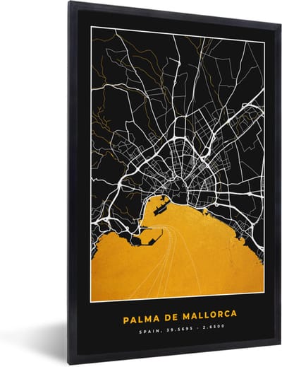 Fotolijst incl. Poster - Mallorca - Stadskaart - Goud - Plattegrond - Kaart - 40x60 cm - Posterlijst
