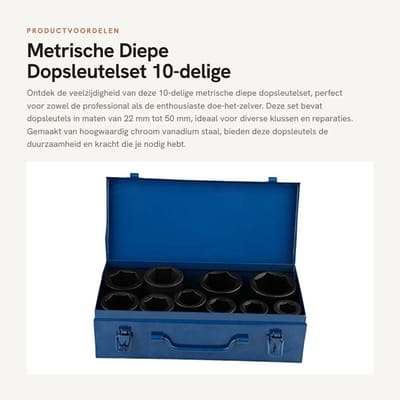 Dailygoods- Dopsleutelset 10-delig - Slagmoersleutels - Chroom Vanadium Staal - 22-50 mm - 6-punts Flankontwerp - Hoogwaardige Duurzaamheid - Slagsleutelset