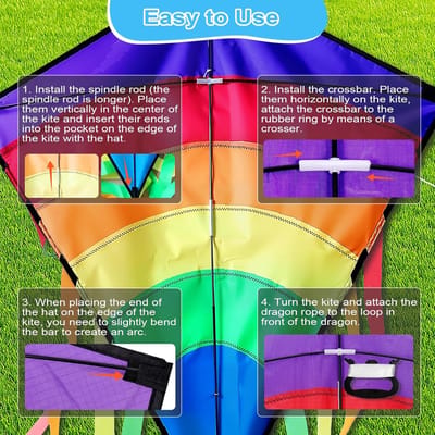 Vliegers voor kinderen - Vliegend speelgoed - Buiten spelen - Duurzaam polyester linnen - 82 x 50 cm - Regenboog