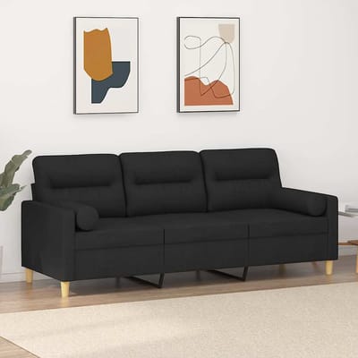 vidaXL - Driezitsbank - met - sierkussens - 180 - cm - stof - zwart