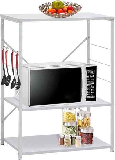 Multifunctionele Keukenkast met 3 Planken en Haken Wit