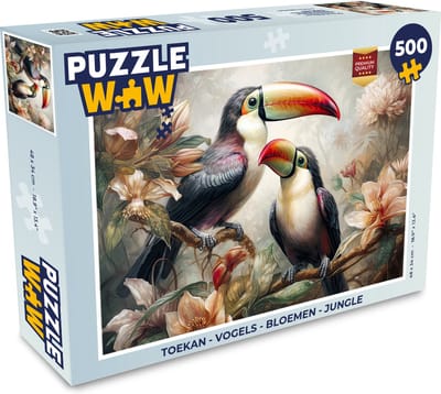 Puzzel Toekan - Vogels - Bloemen - Jungle - Legpuzzel - Puzzel 500 stukjes