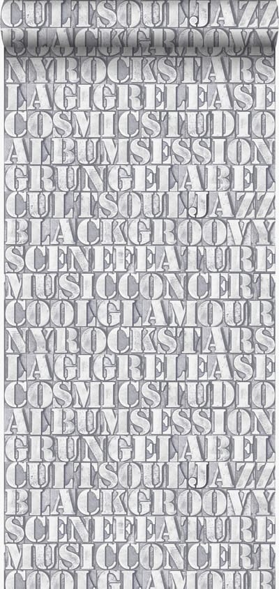 Origin Wallcoverings behang oude ijzeren zetletters lichtgrijs - 347594 - 53 cm x 10,05 m