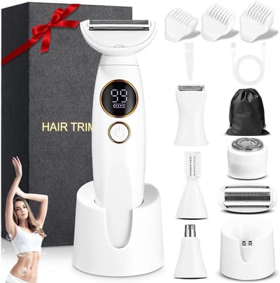 5-in-1 Elektrisch Scheerapparaat voor Dames - Intieme Trimmer en Tondeuse voor Lichaam, Oksels, Bikini, Wenkbrauwen en Neus