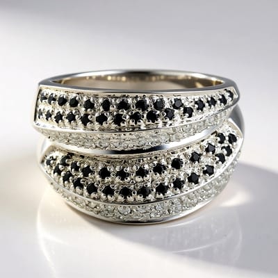 Cavill - Zilveren Cocktailring - 925 Sterling Zilver - Zwarte Spinel 0,55ct & Zirkoon 0,63ct - Ronde Briljant Pavé - Modern & Elegant