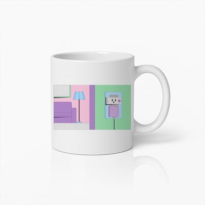 Modern Minimalistische Woondecoratie Mok – Stijlvolle Stekker en Lamp Illustratie Koffiebeker