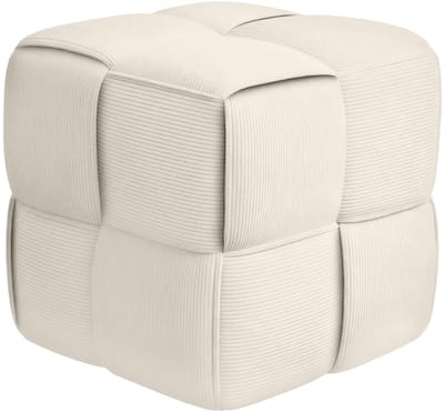 CLP Poef Forinta - hocker - vierkant - modern ontwerp - comfortabele zitting - voetensteun - zitkubus - corduroy stof - creme
