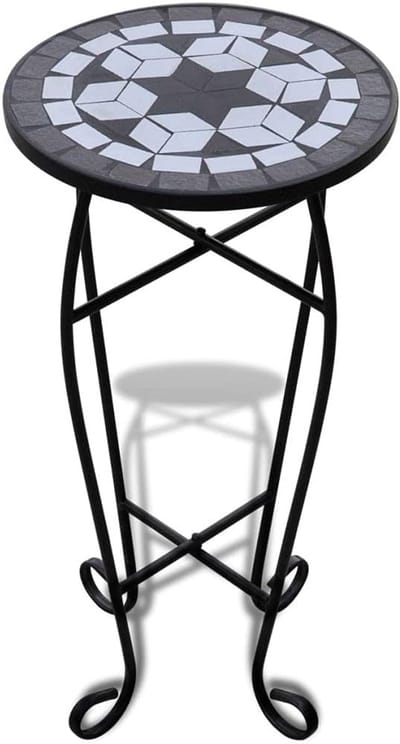 Mozaïek Tafel - Plantentafel Accenttafel - Buiten Gebruiken - Keramisch Mozaïekblad - 30cm Diameter 60cm Hoog - Zwart