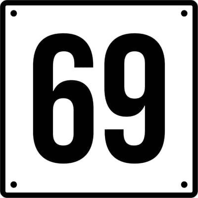Huisnummerbord 69 - Incl. Schroeven en Pluggen – Acrylaat - 10 x 10 cm - Wit met Zwart
