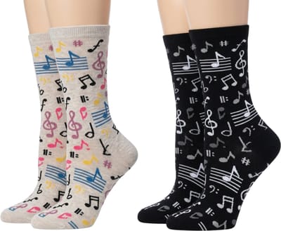 Musical Notes Bamboo Dames Crew Sokken – 2 Paar – Black / Hemp Heather – Maat (9-11)