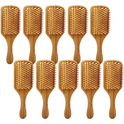 10 STUKS Bamboe Haarborstel Set Ontklitten Hoofdhuid Massage Bamboe Peddel Borstel voor Kinderen Volwassenen beige