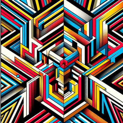Pop art escher schilderij | Kunstige Escher-geïnspireerde pop art creatie in verrassende twist | Kunst - 100x100 centimeter op Dibond | Foto op Dibond