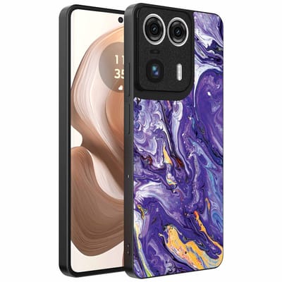 Geschikt voor Motorola Edge 50 Ultra Telefoonhoesje met Paars Goud Marmer Opdruk - TPU Backcover Case Purple Gold Marble Design - Paars Goud - Smartphonica geschikt voor Motorola Edge 50 Ultra