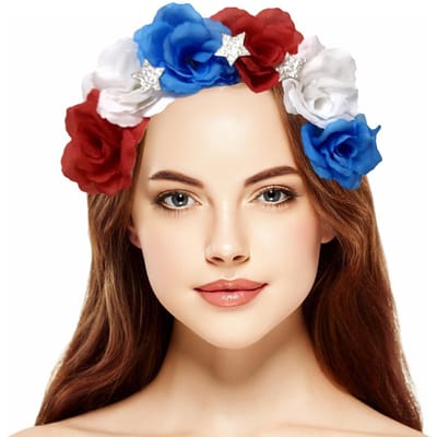 Amerikaanse Vlag Haarband Haarhoepel Rood Wit en Blauw Bloem Haarband Haarband Onafhankelijkheidsdag Juli beige