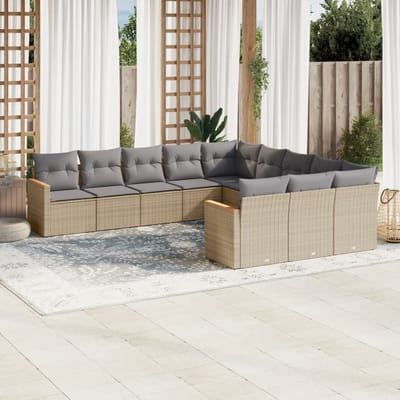 vidaXL - 11-delige - Loungeset - met - kussens - poly - rattan - gemengd - beige