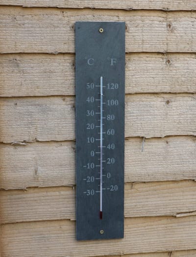Leisteen Thermometer - Weerstation Buiten - Tuin Temperatuur - Dubbele Schaal - 41x10cm - Zwart