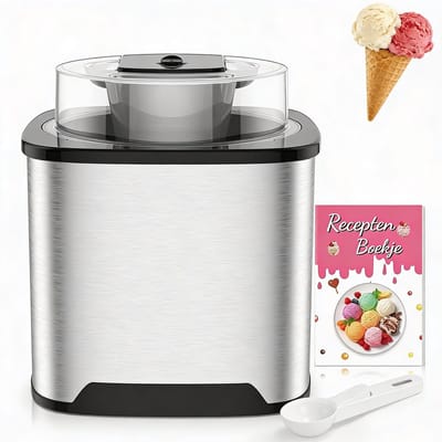 IJsmachine Krachtige 2L Capaciteit Voor Romig Softijs Thuis – IJsmaker Snel en Eenvoudig Zelf IJs, Sorbet en Yoghurt Maken – Softijs Machine Voor Thuis Met Stijlvol RVS Design in Zilver
