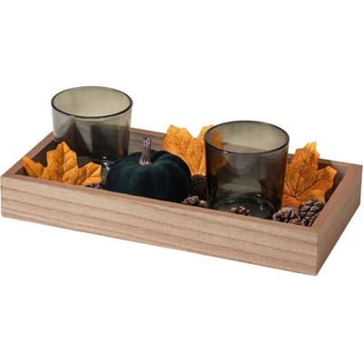 LIVARNO Herfstdecoratieset met dienblad en theelichthouders (Blauw)
