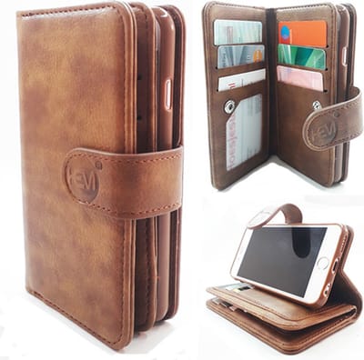 HEM hoesje geschikt voor Apple iPhone 7 Plus/8 Plus - Bronzed Brown - Pasjeshouder - Telefoonhoesje met extra flap voor 9 pasjes