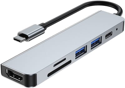 Oneay 6-in-1 USB-C hub multiport adapter – Met SD- en TF-kaartlezer – Compatibel met MacBook, iPad, laptops en meer – Space Gray