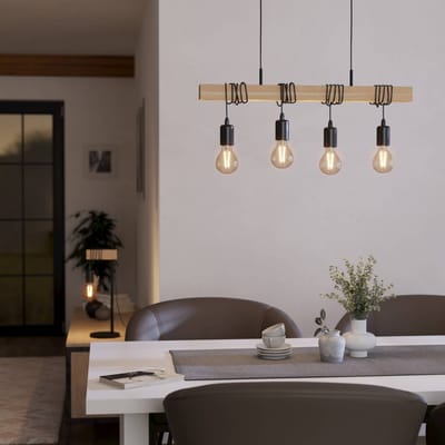 EGLO Townshend Hanglamp - E27 - 70 cm - Zwart/Bruin - FSC Hout