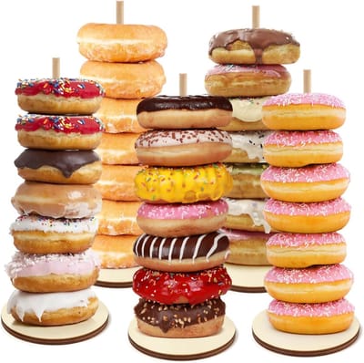 5 stuks houten donutstandaards - Herbruikbaar - Afneembare dessertdisplay - Donutstandaard - Geschikt voor desserttafels - Bageldisplay - Geschikt voor bruiloften, verjaardagen en feestbeno digdheden - Houtkleur