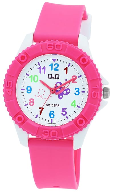Q&Q-Kinder horloge-Vlinder-Roze/Wit-35mm kast-10bar waterdicht